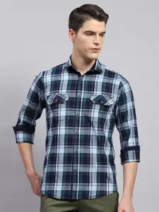 Monte Carlo Men Tartan Checked Spread Collar Cotton Casual Shirt