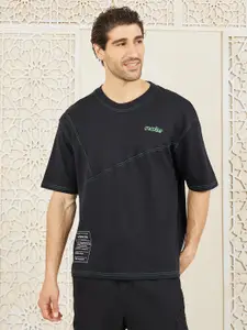 Styli Contrast Stitch Placement Printed Interlock Oversize Tee