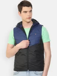 Louis Philippe Sport Hooded Colourblocked Crop Open Front Jacket