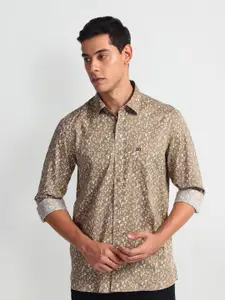 Arrow Sport Floral Printed Spread Collar Curved Cotton Slim Fit Casual Shirt