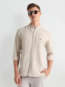Arrow Sport Slim Fit Mandarin Collar Linen Casual Shirt