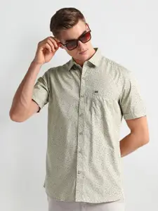 Arrow Sport Micro Ditsy Printed Spread Collar Curved Cotton Casual Shirt