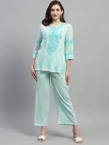 Monte Carlo Embroidered Mandarin Collar Top With Trouser