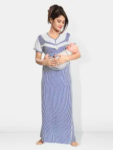 Be You Striped Round Neck Satin Maternity Maxi Nightdress