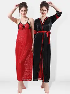 Be You Self Designed Shoulder Straps Satin Maxi Nightdress With Robe