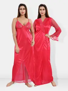 Be You Shoulder Straps Satin Maxi Nightdress With Robe