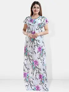 Be You Floral Printed Maxi Satin Maternity Nightdress