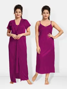 Be You V-Neck Satin Maxi Wrap Nightdress With Robe