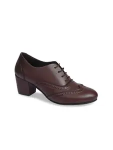 SHUZ TOUCH Round Toe Block Heeled Brogues