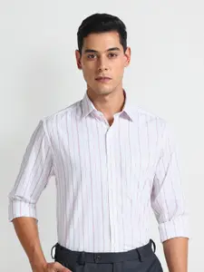 Arrow Vertical Stripes Spread Collar Long Sleeves Cotton Formal Shirt