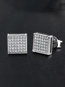 VAGHBHATT Stainless Steel Cubic Zirconia Square Studs Earrings