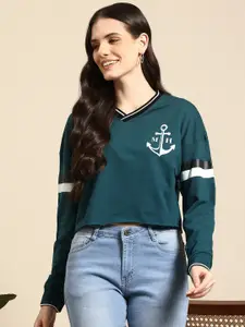 Mast & Harbour Printed Contrast Neck Sweatshirt