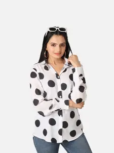 NEOFAA Custom Fit Polka Dots Printed Semi Sheer Georgette Casual Shirt