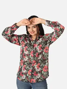 NEOFAA Custom Fit Floral Printed Semi Sheer Casual Shirt