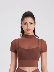 JC Collection High Neck Sheer Fitted Crop Sports Top