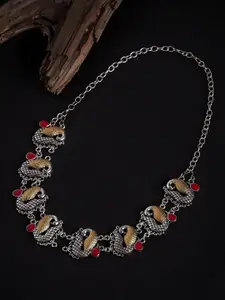 PANASH Silver Plated Artificial Stones Oxidised Necklace