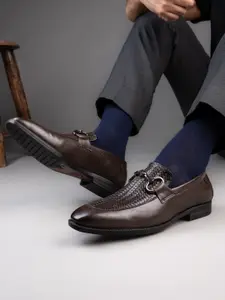 Alberto Torresi Men Textured Buckle Detailed Formal Slip-On Shoes