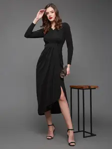 Miss Chase Embellished V-Neck Georgette Wrap Midi Dress