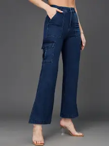 Miss Chase Women's Wide-Leg High-Rise Regular-Length Stretchable Denim Cargo Jeans