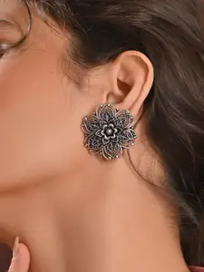 Fida Alloy Oxidised Floral Studs Earrings