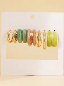 Shining Diva Fashion Set Of 5 Gold-Plated Contemporary Hoop Earrings