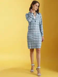 Selvia Checked Spread Collar Jacket With Skirt