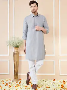 See Designs Shirt Collar Long Sleeves Pure Cotton Pathani Kurta With Pyjamas