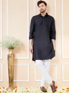 See Designs Shirt Collar Long Sleeves Pure Cotton Pathani Kurta With Pyjamas