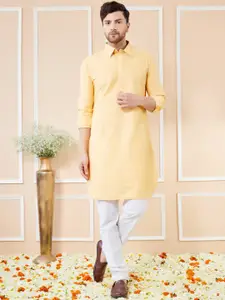 See Designs Shirt Collar Long Sleeves Pure Cotton Pathani Kurta With Pyjamas