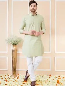 See Designs Shirt Collar Long Sleeves Pure Cotton Pathani Kurta With Pyjamas