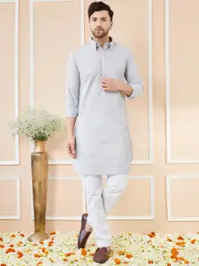 See Designs Shirt Collar Long Sleeves Pure Cotton Pathani Kurta With Pyjamas