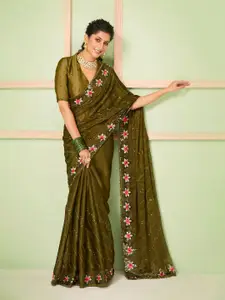 VIRICA Floral Sequinned Pure Chiffon Bagh Saree