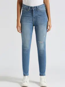 Pepe Jeans Women Dion Skinny Fit High-Rise Low Distress Stretchable Cropped Jeans