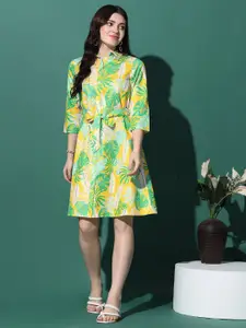 FASHION DREAM Floral Printed Shirt Collar A-Line Dress