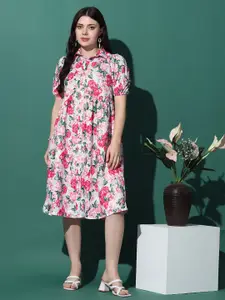 FASHION DREAM Floral Printed Shirt Collar A-Line Dress