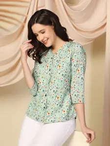 FASHION DREAM Floral Print V-Neck Top