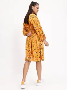 DressBerry Pleated Floral Printed A-Line Dress