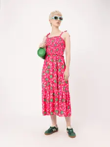 DressBerry Floral Tiered Smocked Midi Dress