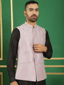 Anouk Lavender Embroidered Mandarin Collar Sequinned Detailed Silk Cotton Nehru Jacket