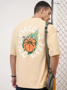 HIGHLANDER Graphic Puff Back Printed Drop-Shoulder Sleeves Oversized T- Shirt