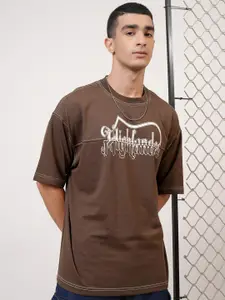 HIGHLANDER Typography Printed Drop-Shoulder Sleeves Oversized T-shirt