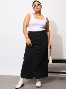 SASSAFRAS Curve  Acid Wash Front Button Skirt