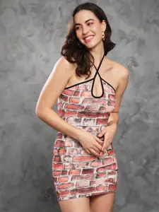 TANDUL Printed Halter Neck Bodycon Dress