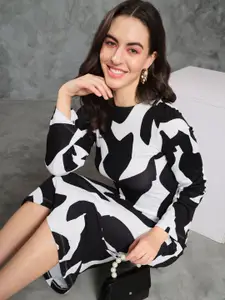 TANDUL Abstract Printed Monochrome Sheath Dress