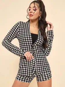 TANDUL Geometric Printed Shawl Neck Coat & Shorts