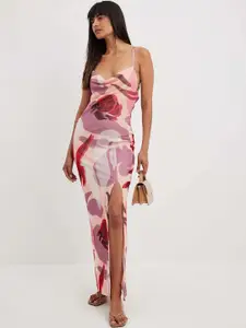 TANDUL Floral Printed Cowl Neck Shoulder Strap Maxi Dress