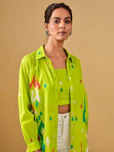 Global Desi Abstract Printed Pure Cotton Crop Top With Jacket