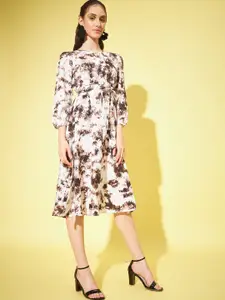 Slenor Tie and Dyed Keyhole Neck Crepe A-Line Midi Dress