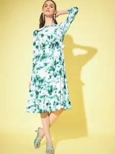 Slenor Tie & Dyed Keyhole Neck A-Line Dress