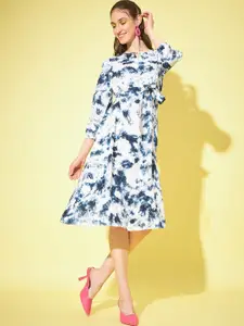Slenor Tie & Dyed Keyhole Neck A-Line Dress